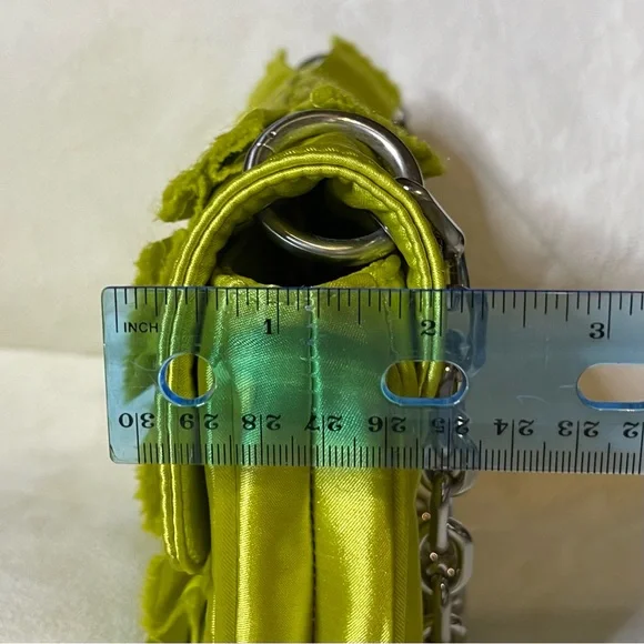 NWT Botkier Chartreuse Sateen Chain Quilt Flap Small Shoulder Bag 9”x 2” x 6”Y2K - Picture 6 of 16